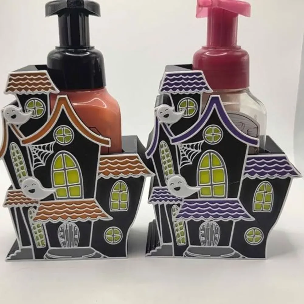 Spooky 3-D Printed Haunted House Foam Soap Dispenser Stand, Compatible with Bath